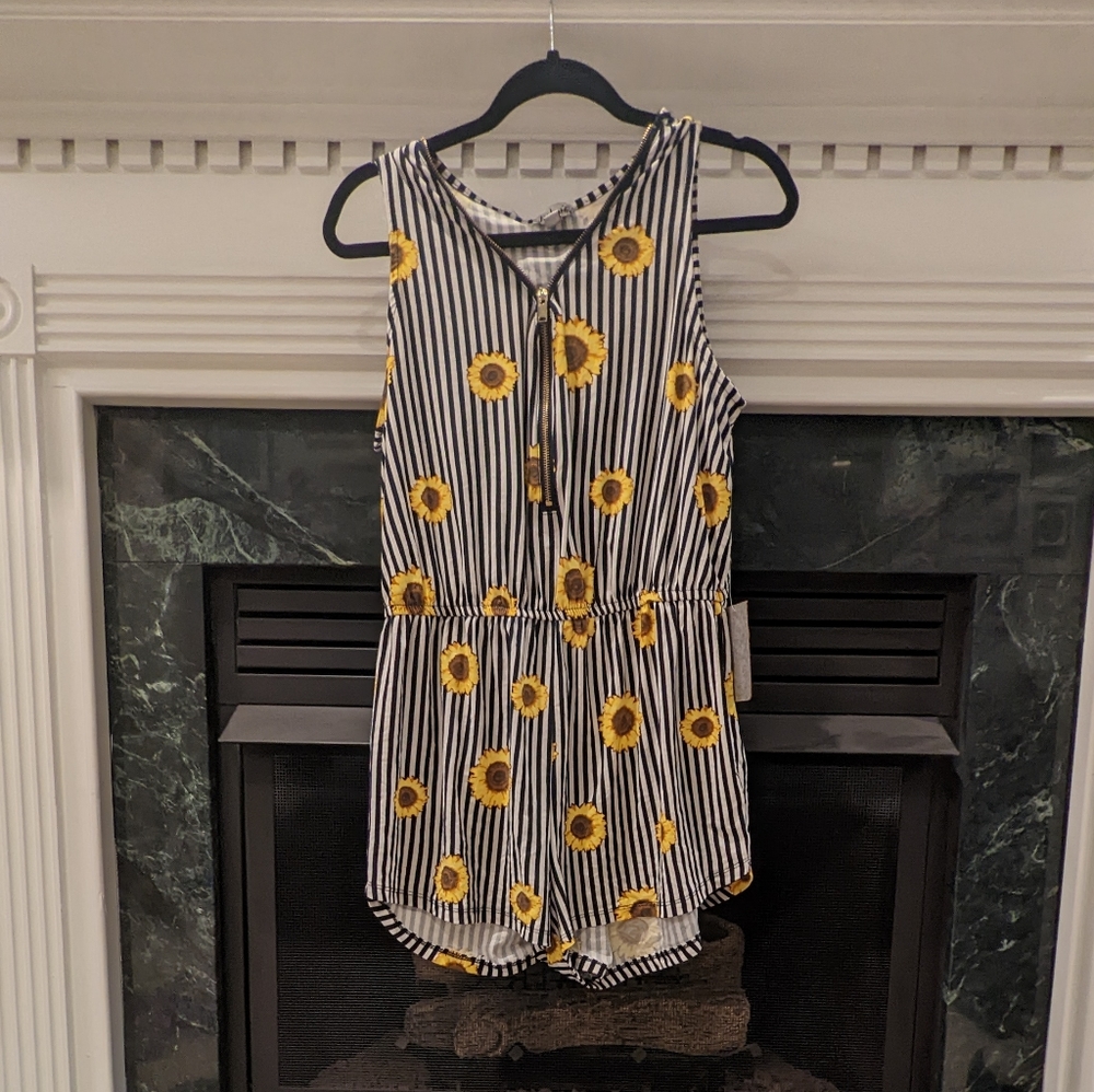Sunflower playsuit with black wrap skirt